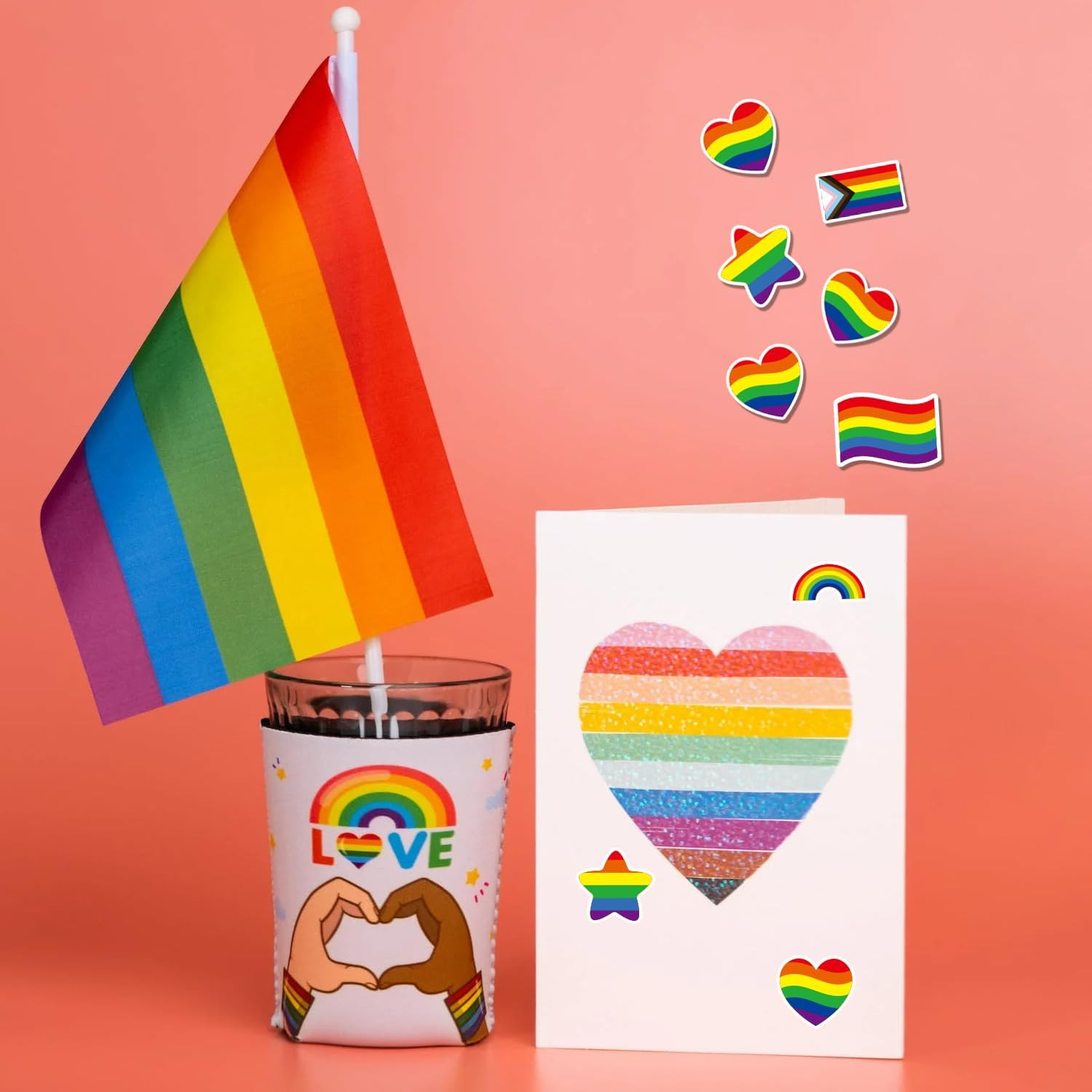 500 PCS Pride Stickers,Progress Pride Rainbow Heart Stickers for Gay Lesbian Bis