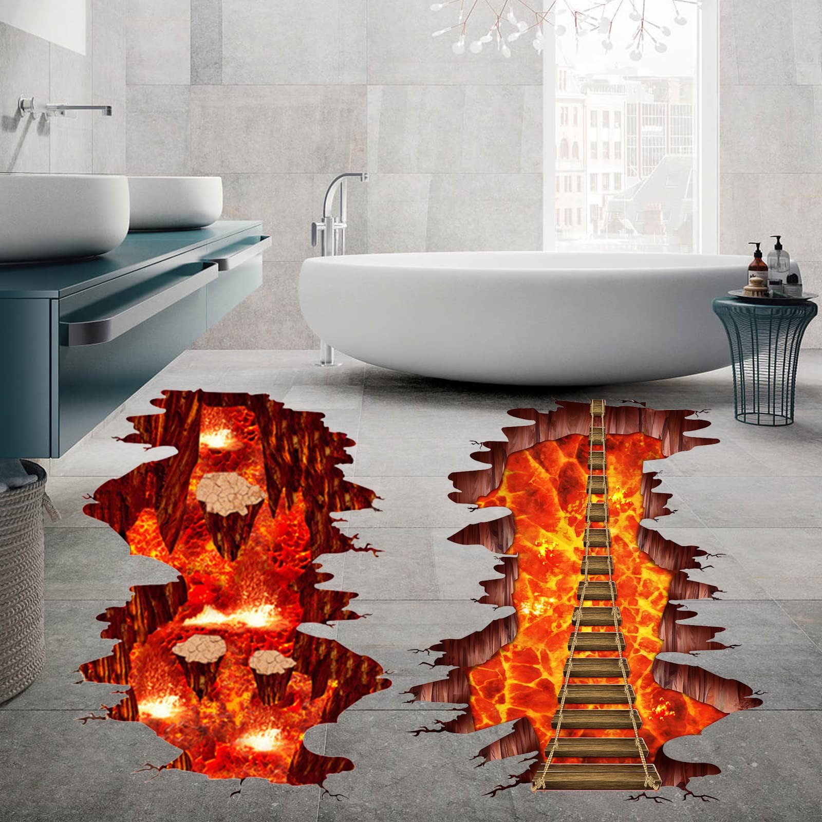 Generic 2 Packs Volcano 3D Floor Stickers, Flame Rope Bridge & Lava Art Decal…
