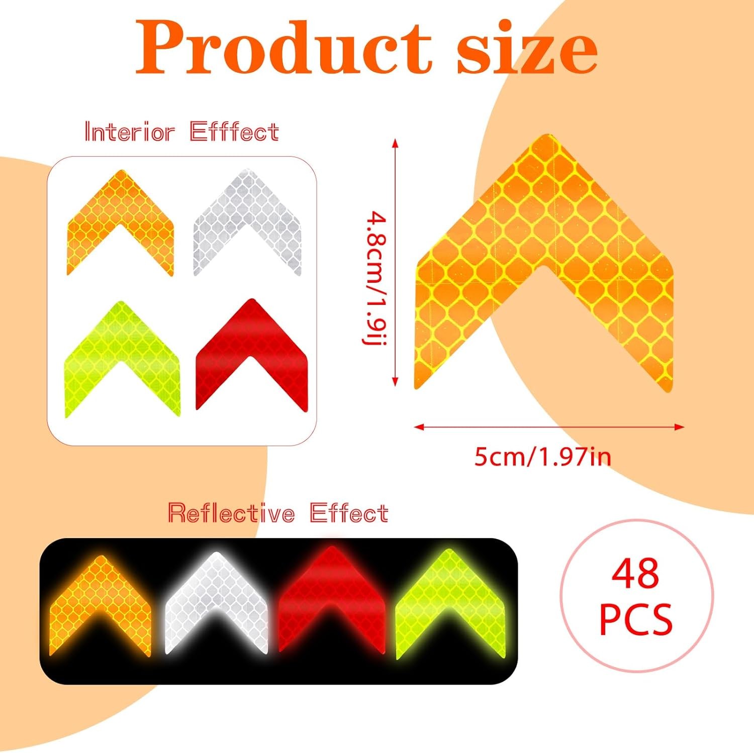 48PCS Reflective Stickers – High-Visibility Arrow Safety Stickers for Helmet, Ma