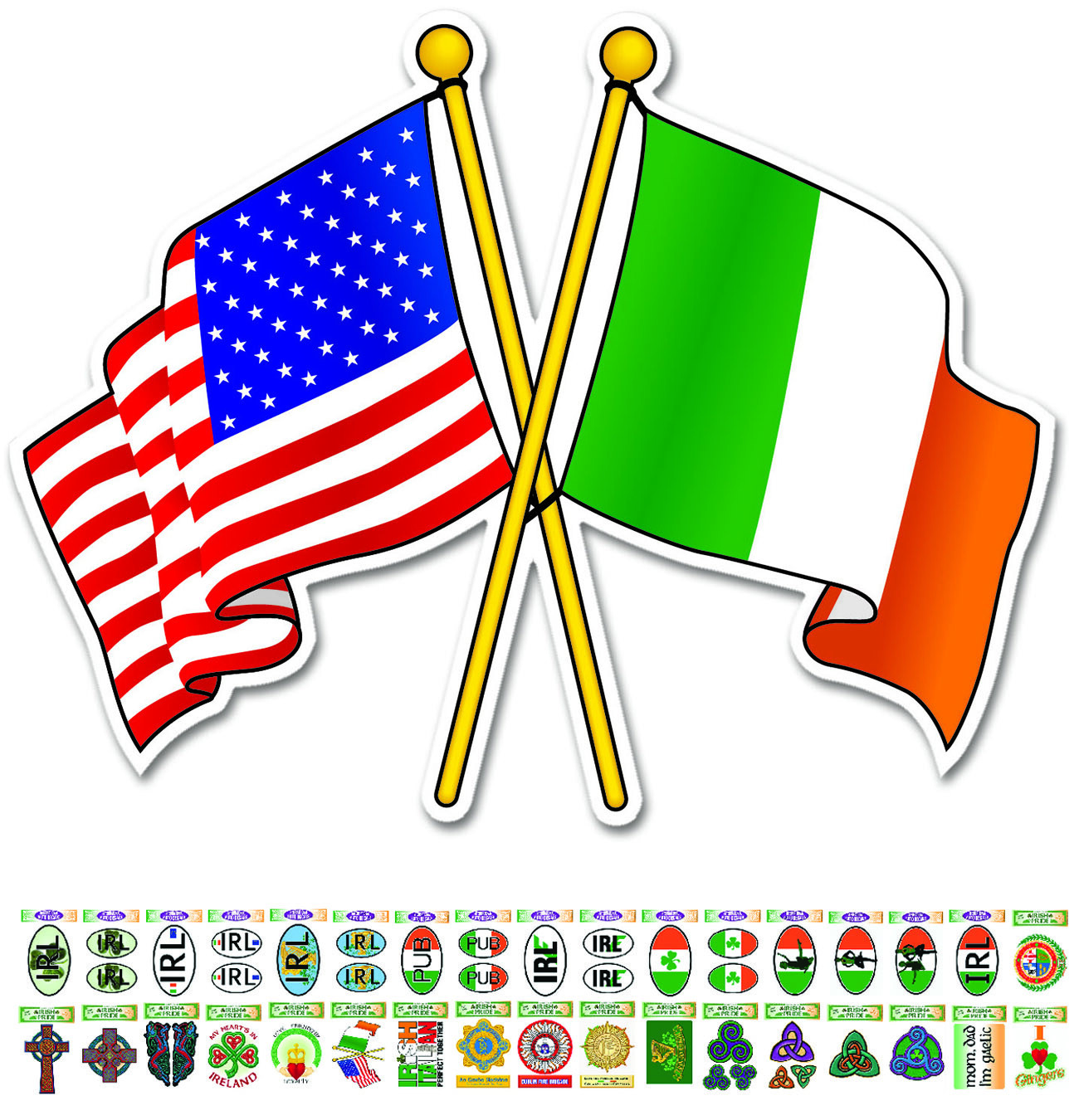 Irish American Cross Flags Together Ireland Irish Decal Sticker