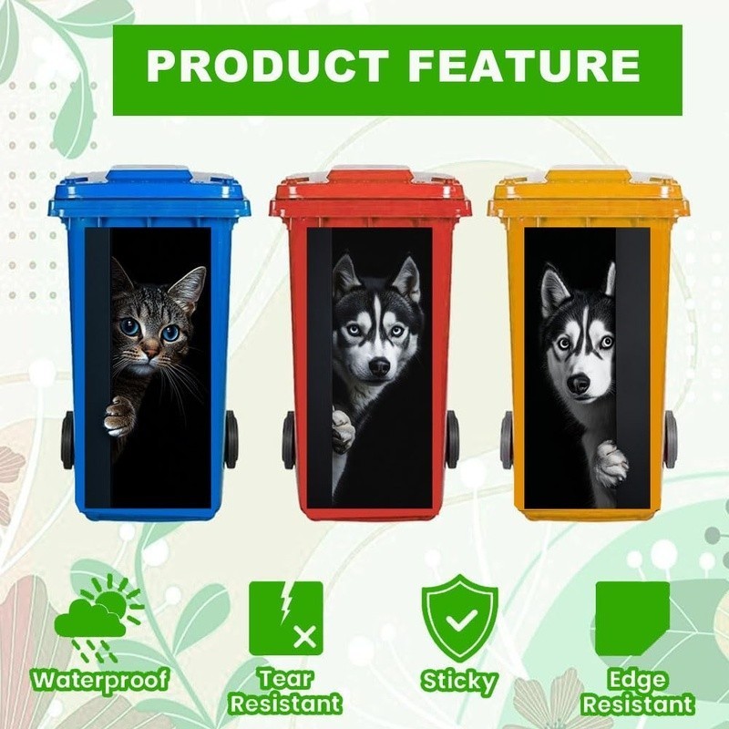 Puppy Donkey Trash Can Decal Funny Vinyl Sticker Easy Apply Removable Colorful