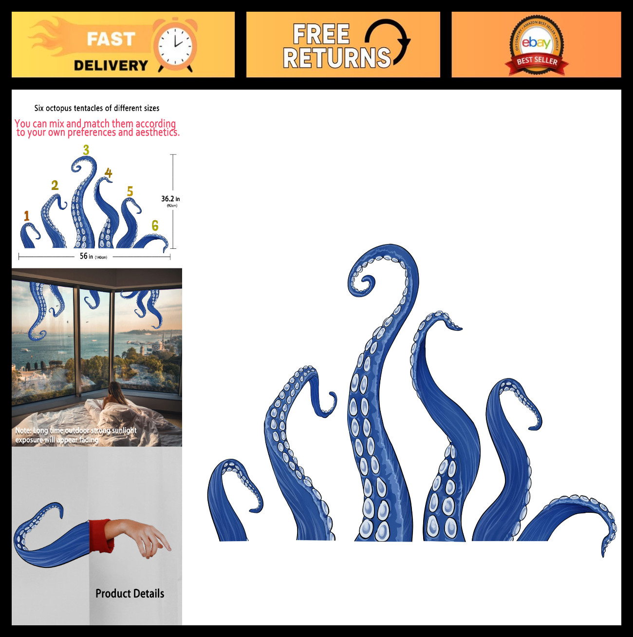 Kraken Octopus Wall Decals – Tentacle Art Stickers for Bathroom & Living Room De