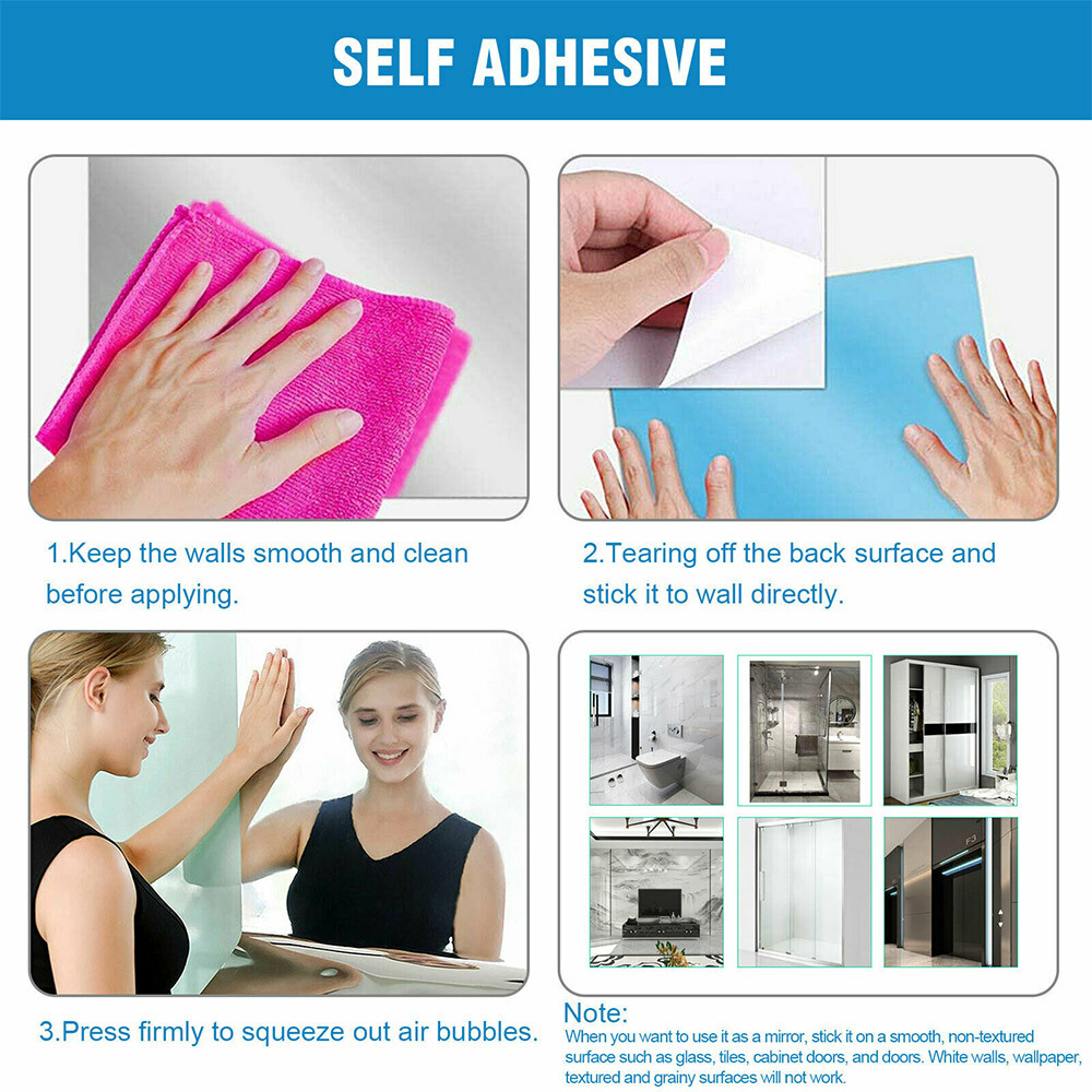 50x100cm Self Adhesive Mirror Reflective Tile Wall Sticker Film Paper Home Decor