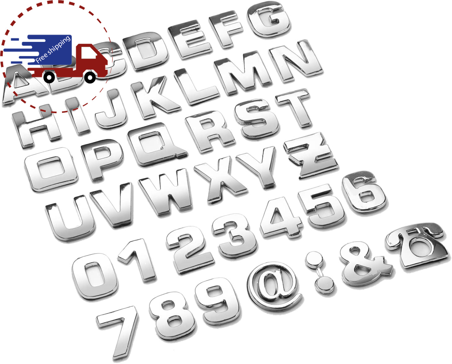 Lamoutor 40Pcs Car Emblem Letters Sticker DIY 3D Chrome Number Symbol Badge Deca