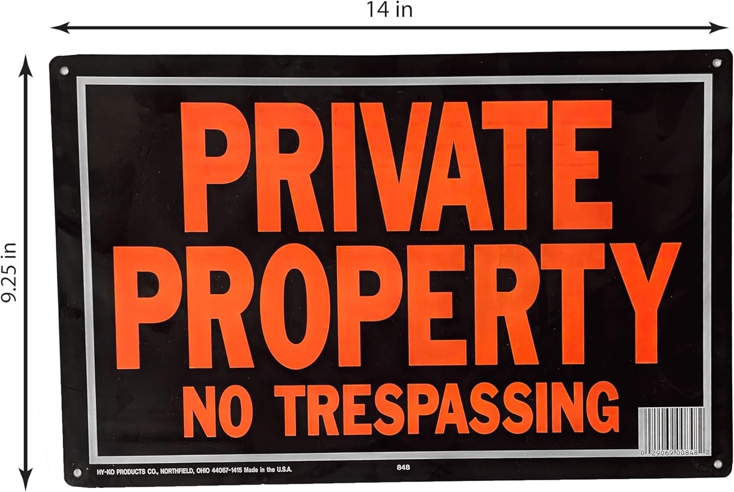 Products 848 Private Property No Trespassing Aluminum Sign 9.25" x 14" Orange…