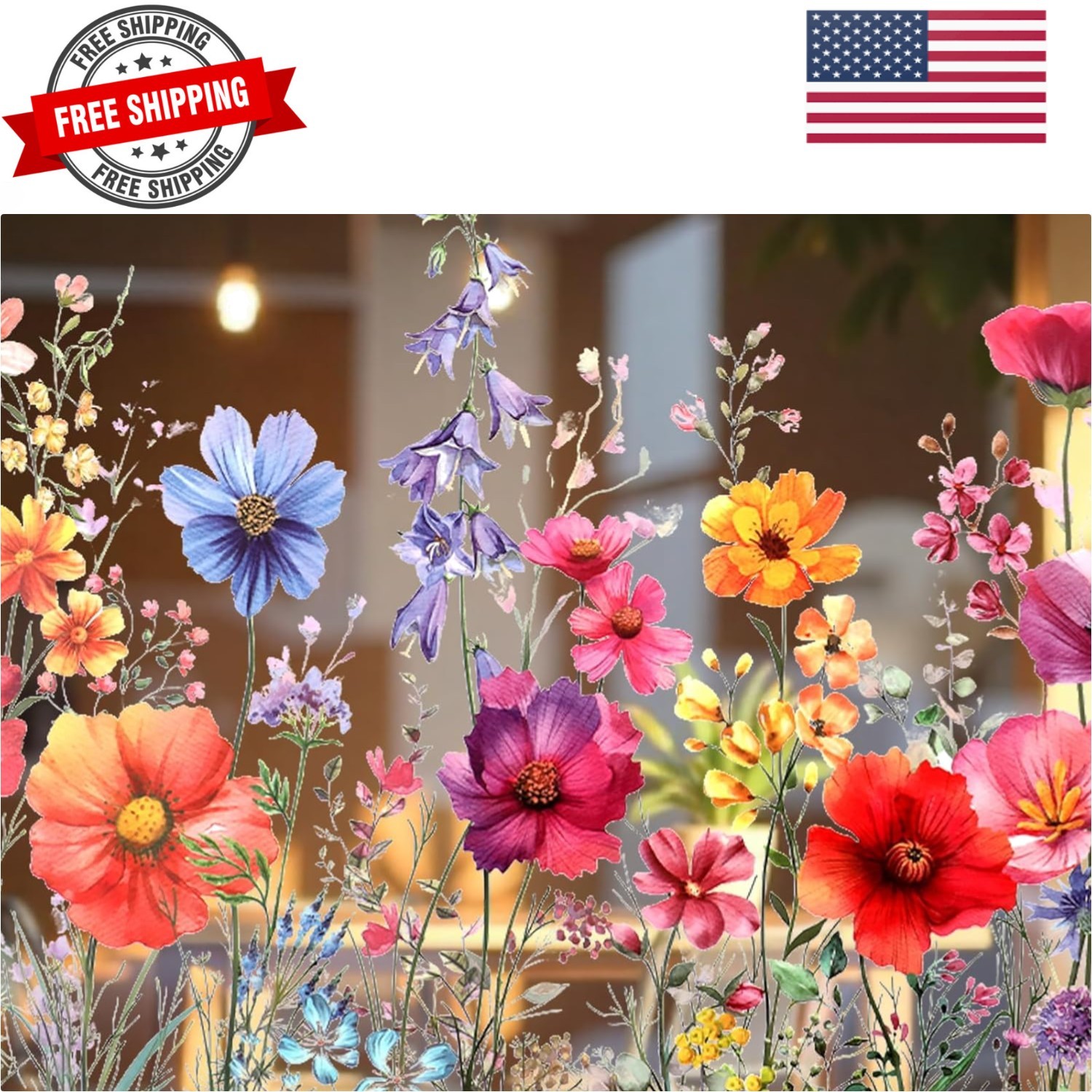 Flower Window Sticker, Double Sided Wildflower Grass Wall Decals Flower Windo…