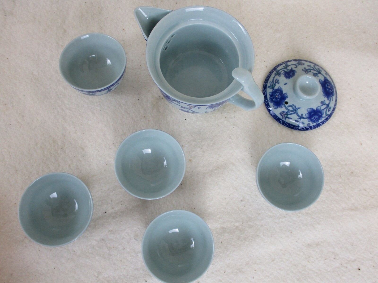 Tea Set, Blue Floral Tea set, Kettle and cups, Asian flare