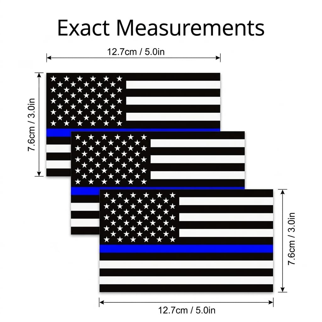 3PC Reflective Thin Blue Line Decal 5×3 Inches American Flag Thin Blue Line…