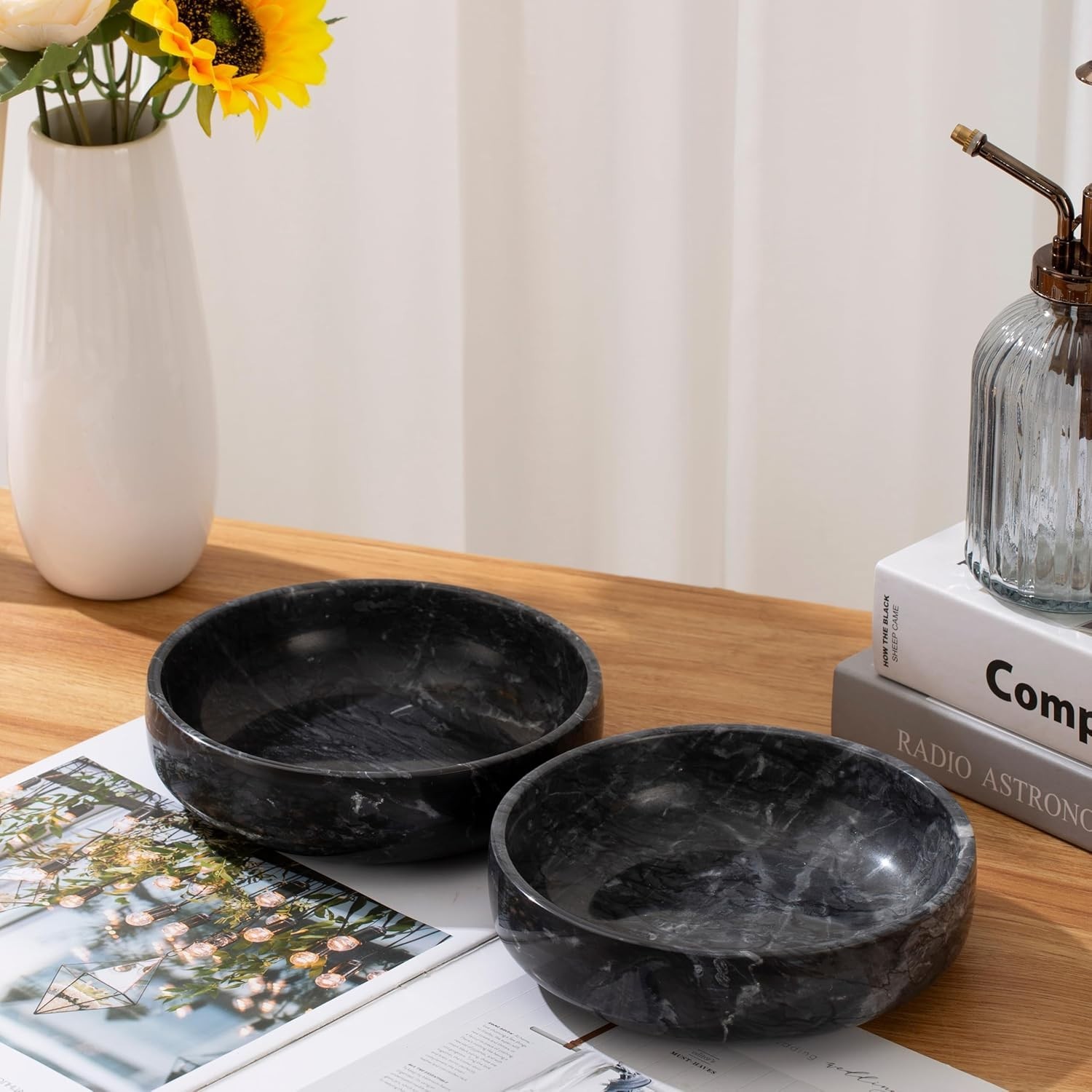 6.7" Large Decorative Bowl, Natural Marble Large, Black