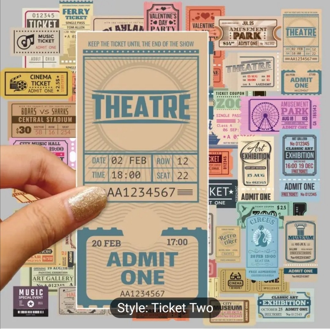 10 PCS Fake Vintage Retro Antique Tickets Stubs Stickers BRAND NEW