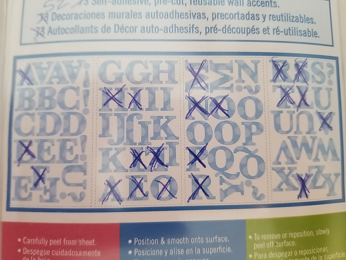 RoomMates for Kids Peel & Stick Wall Decals 52 Blue Letters w/dots SEE PICS