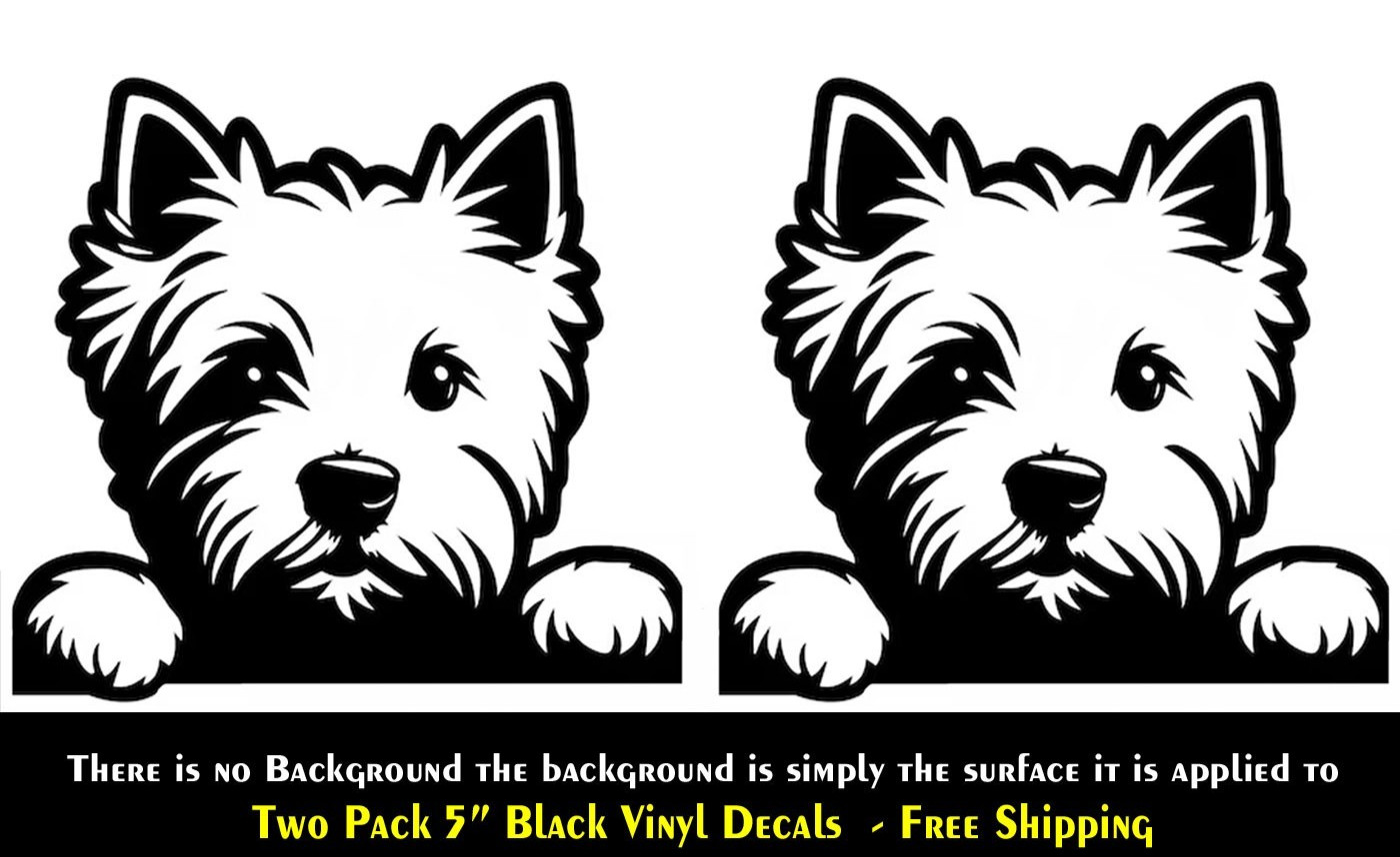Westie West Highland Terrier Two 5" Black Vinyl Decals Car Any Flat Surface