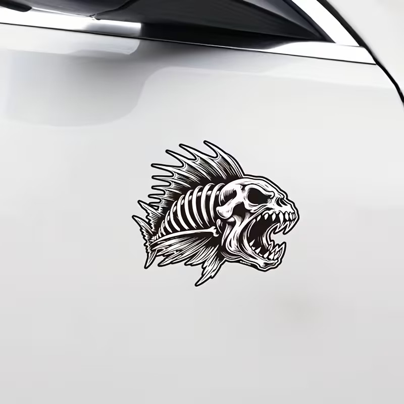 Skull Fish Sticker – Waterproof PVC Matte Finish Cartoon Anime Outdoor Design