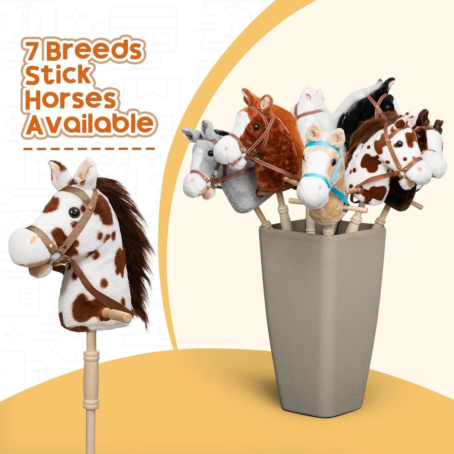 Stick Horse Plush Handcrafted Hobby Horse on a Stick with Wood Wheels Real Pony