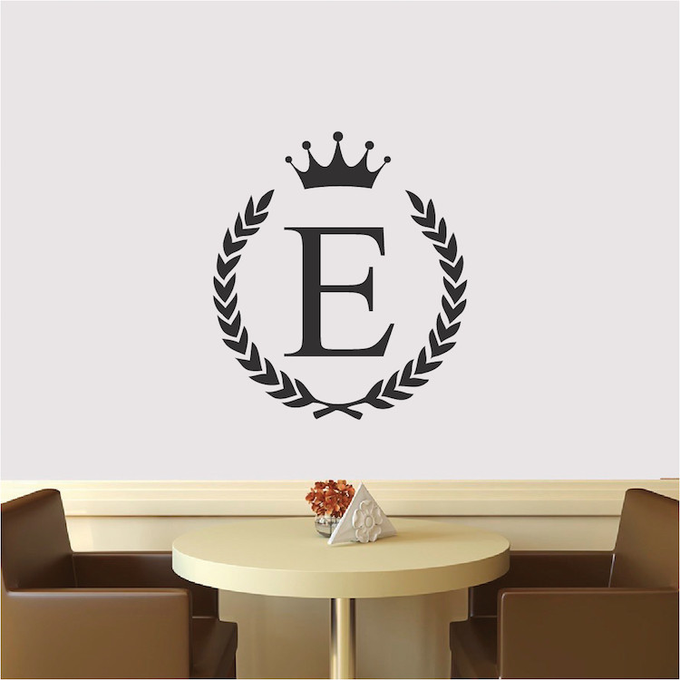Wreath Initial Wall Decal Personal Monogram Wallpaper Name Removable Vinyl, b54