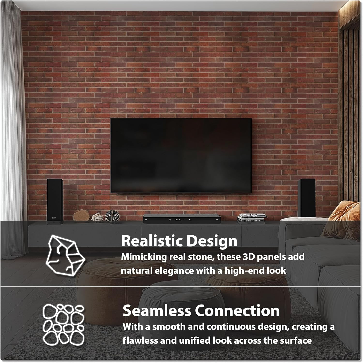 Retro 3D Faux Brick Wall Panels – 10 Pack, Red PVC, Realistic Texture