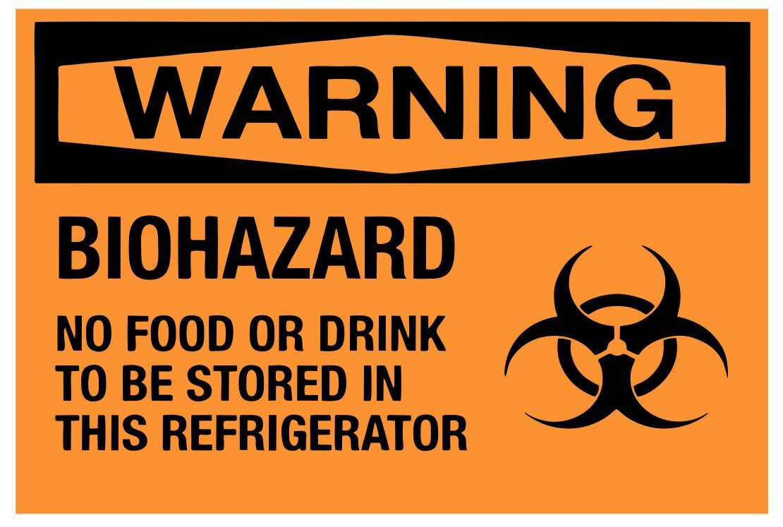 Biohazard No Food or Drink in Refrigerator Safety Sign Sticker Decal Label D7302
