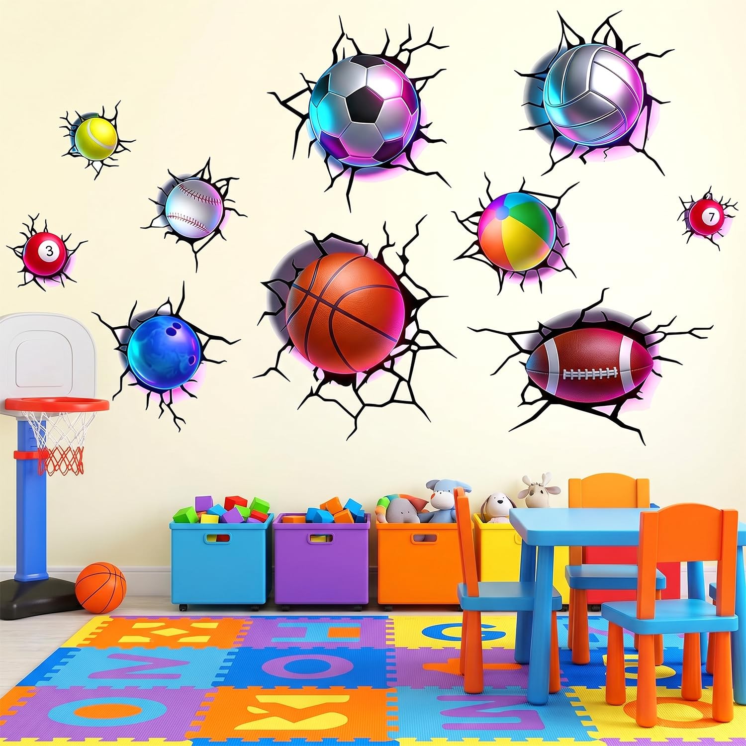 3D Sports Realistic Cracked Wall Decor Art Decals, 10 PCS