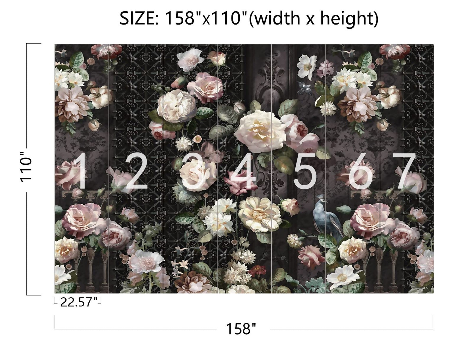 Cliouar-Black Fence Bird Peacock Pink Yellow White Rose 3D Mural Wallpaper Be…