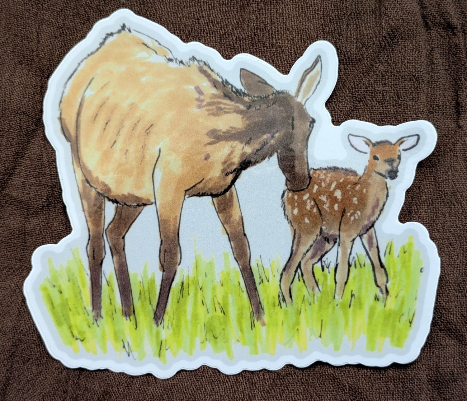 American Elk Wapiti Cow and Calf 4" Indoor/Outdoor Vinyl Sticker Deer