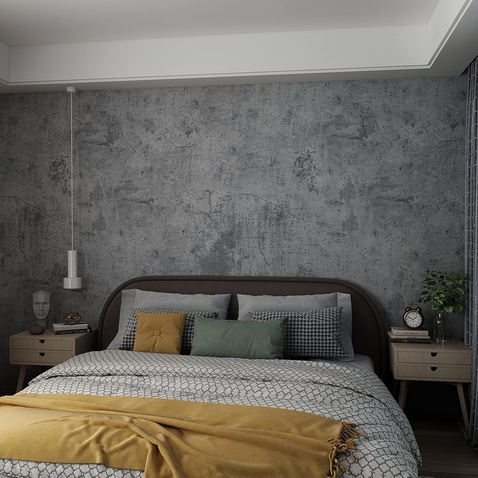 31"×591" Extra Wide Thick Blue Grey Black Concrete Wallpaper Peel and Stick 3…
