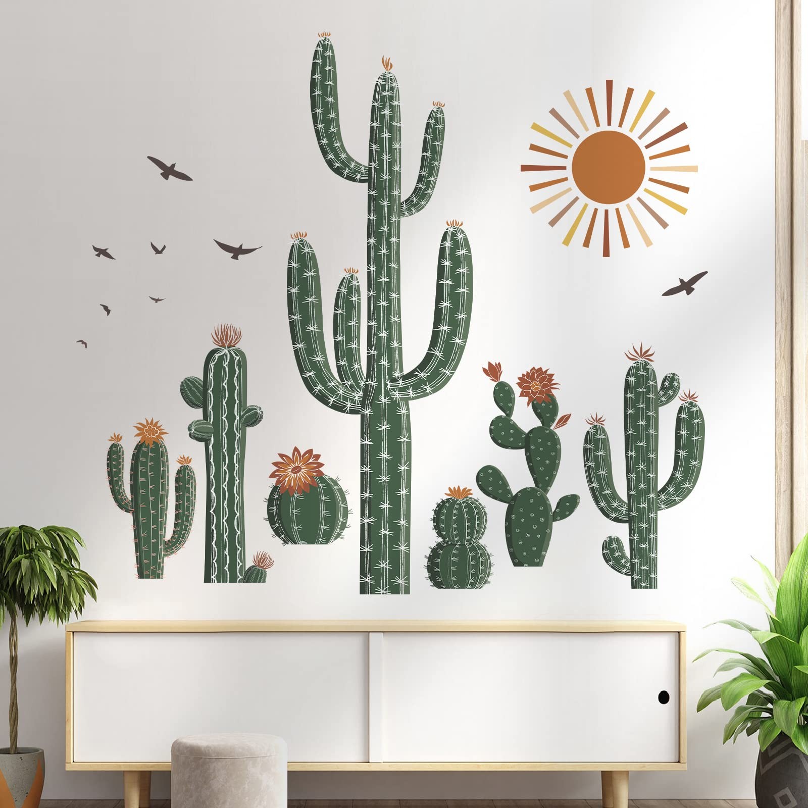 Boho Cactus Wall Stickers Tropical Cacti Green Plants Peel and Stick Wall Art…