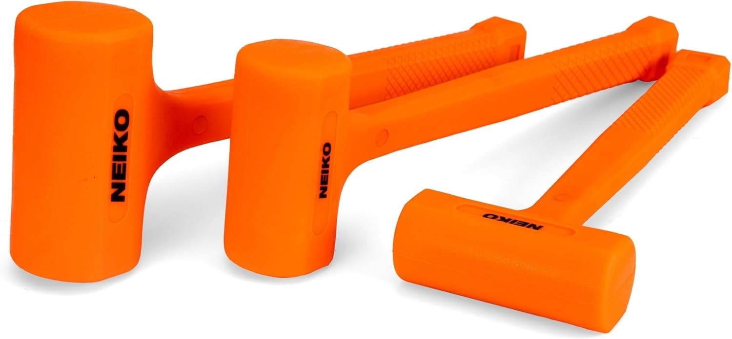 02888A Dead Blow Hammer Set, 3pc Neon Orange Deadblow Mallet, 1lb, 2lb, 3lb Hamm