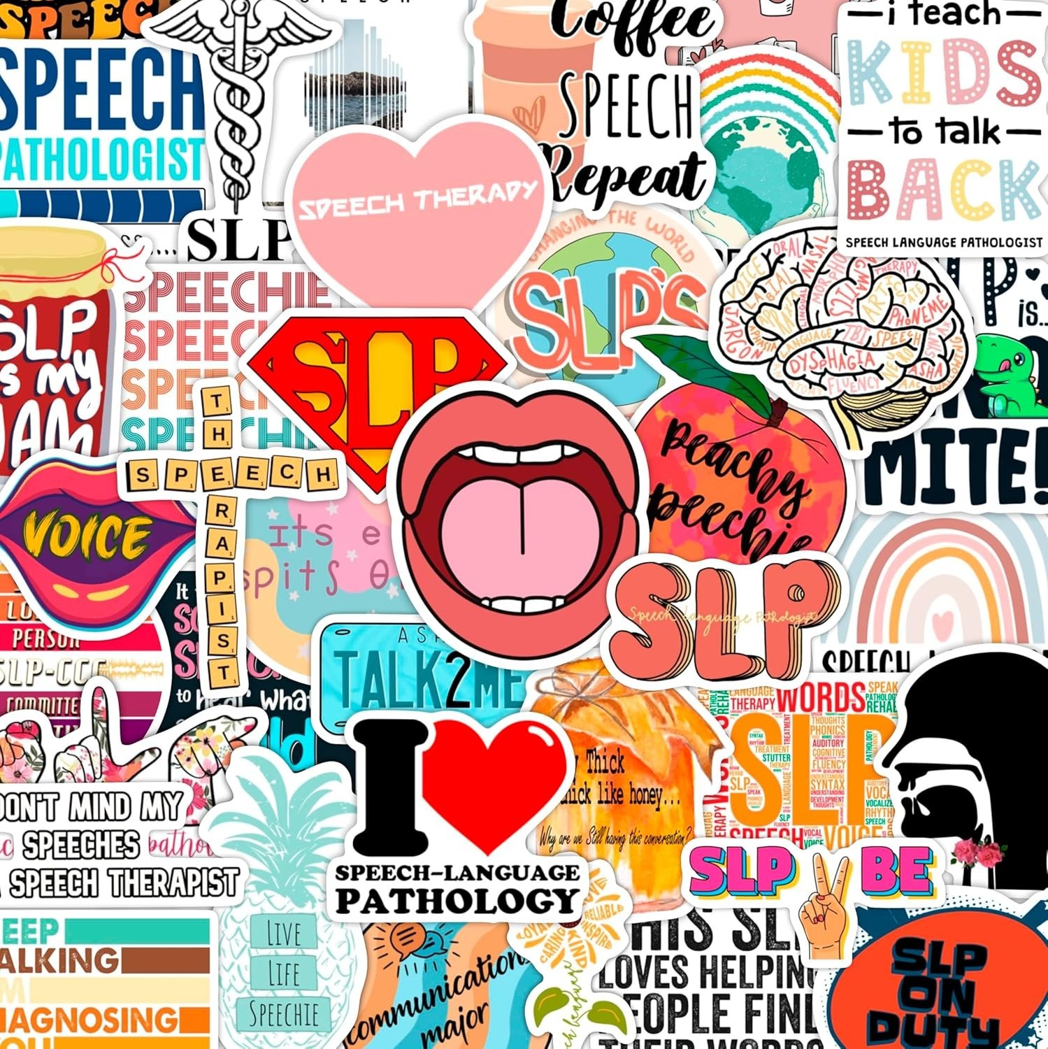 100 Fun SLP Stickers – Waterproof Vinyl – Perfect for Speech Therapy Gifts