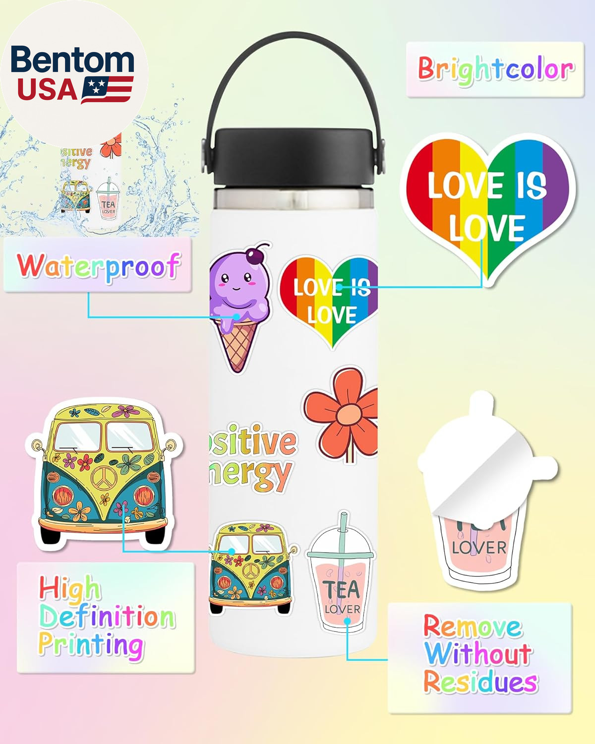 Stickers for Water Bottles, 300 Pcs/Pack Random Cute Vinyl Waterproof Laptop Sti