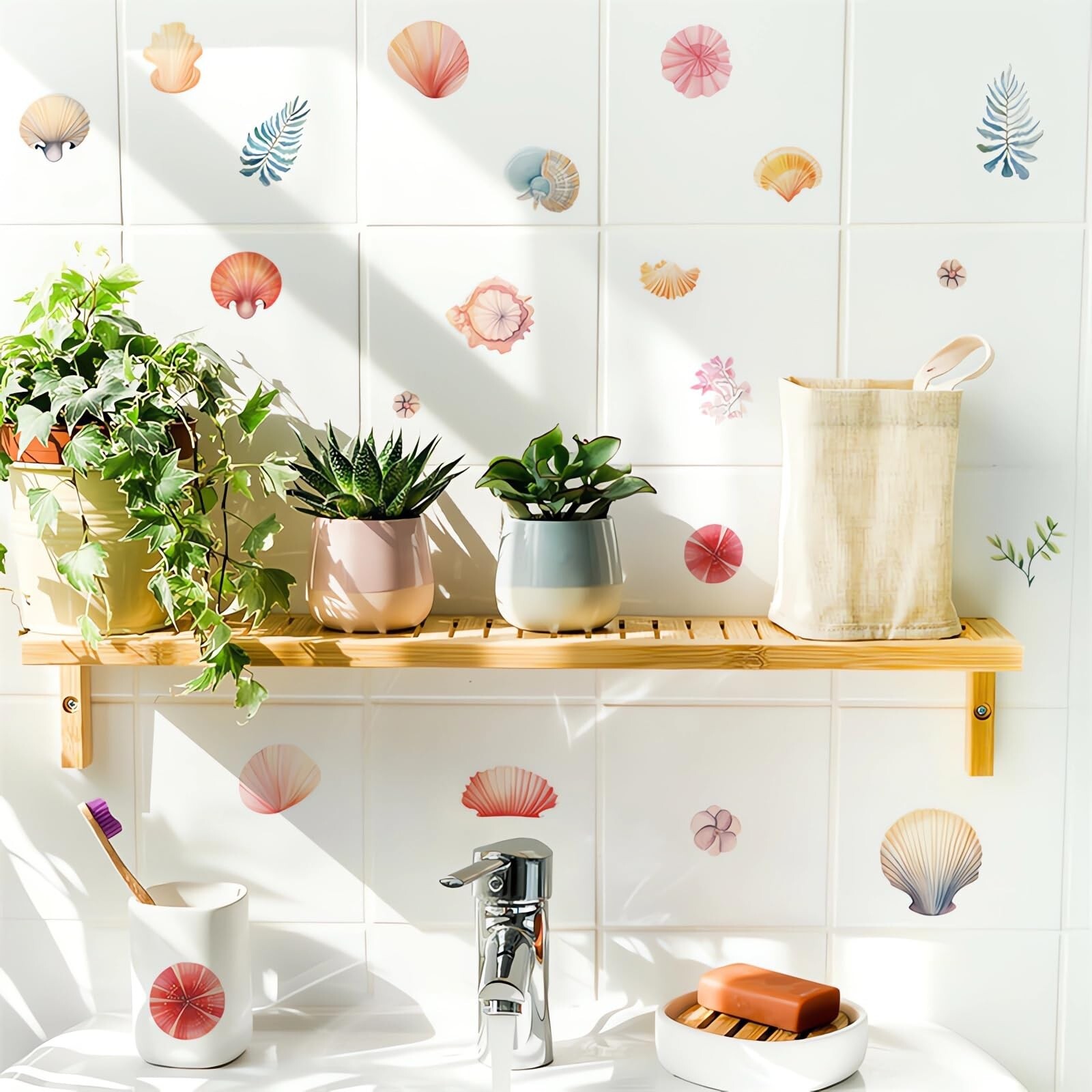 6 Sheets 31 Pcs Colorful Seashells Watercolor Wall Stickers, sacinora Under T…