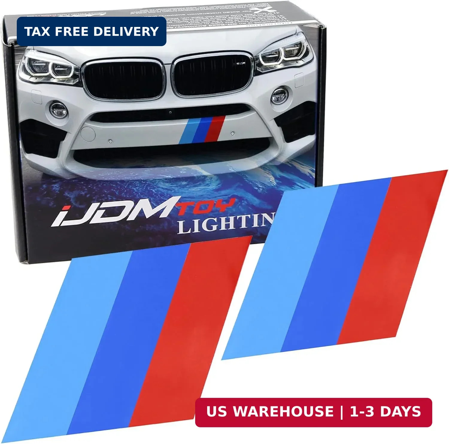 iJDMTOY 7×7-Inch Iconic 3-Color Stripe Decal Stickers Compatible with BMW Side S