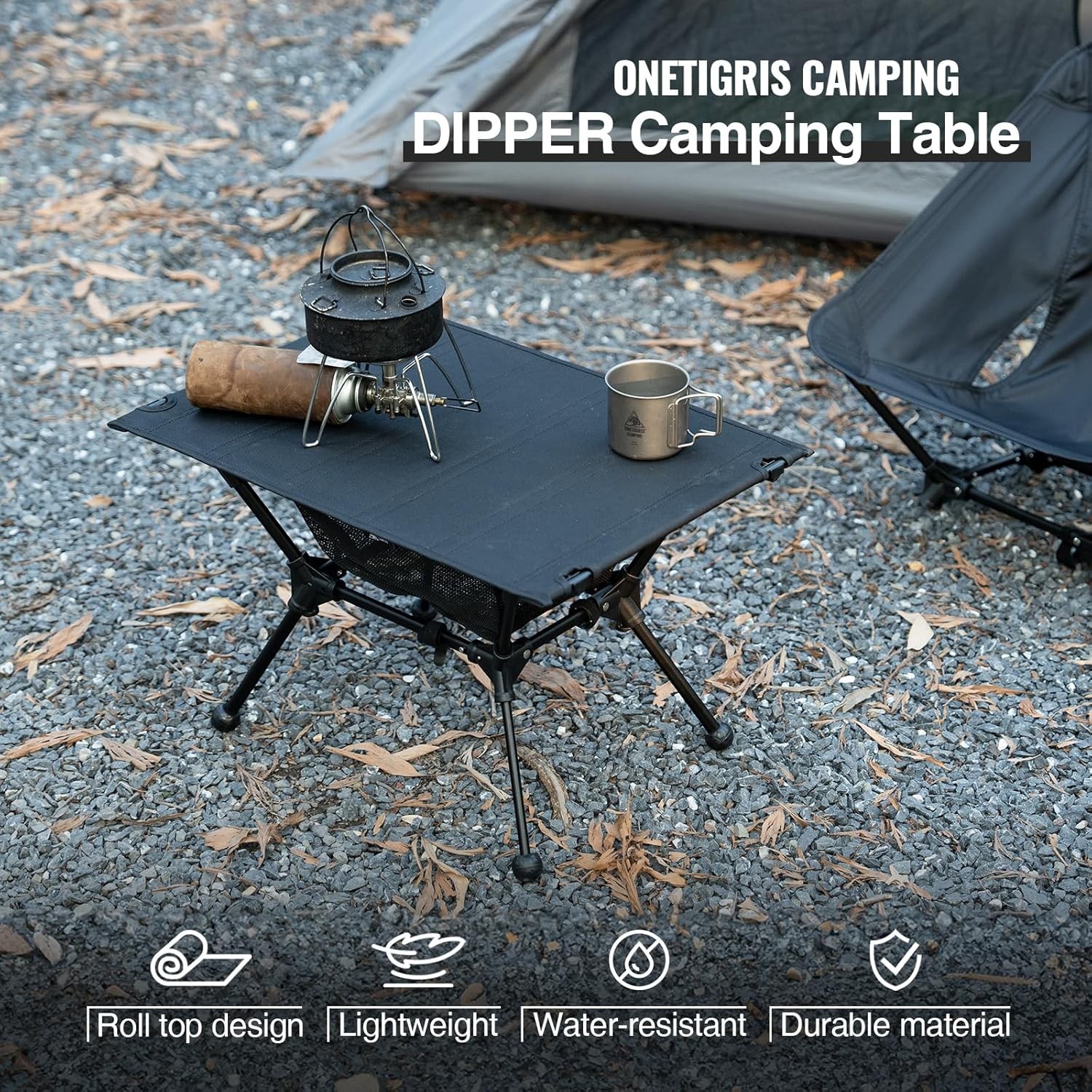 Dipper Camping Table, Lightweight Portable Folding Table with Mesh Storage Net,