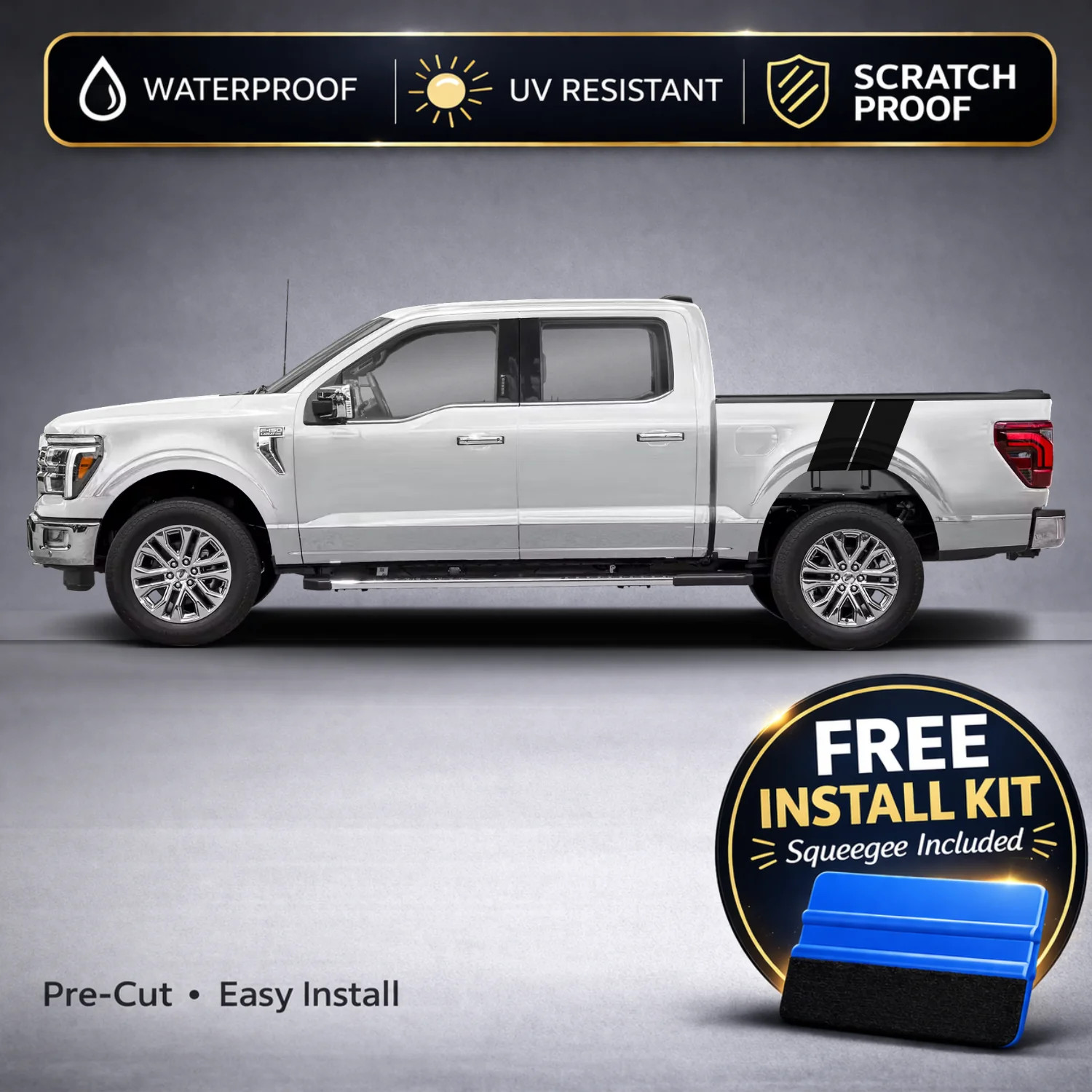 Compatible With Ford F-150 Rear Bed Hash Mark Stripe Decals – Double Stripe Acce