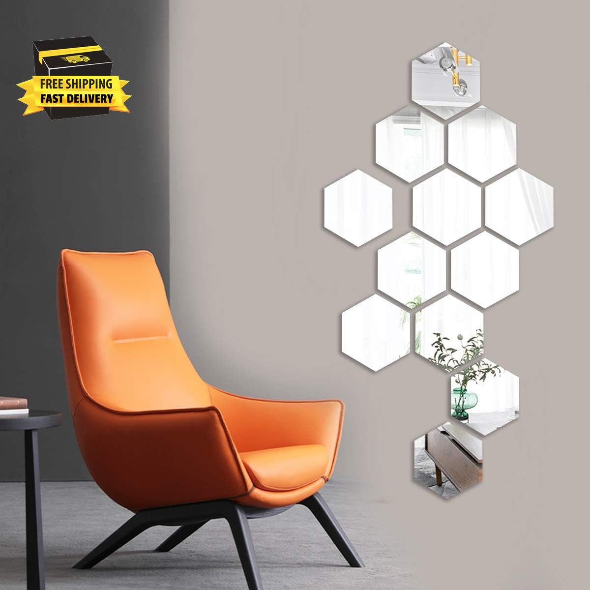 Mirror Wall Stickers – 12PCS Hexagon Art DIY Decorative Acrylic Sheet Plastic Ti
