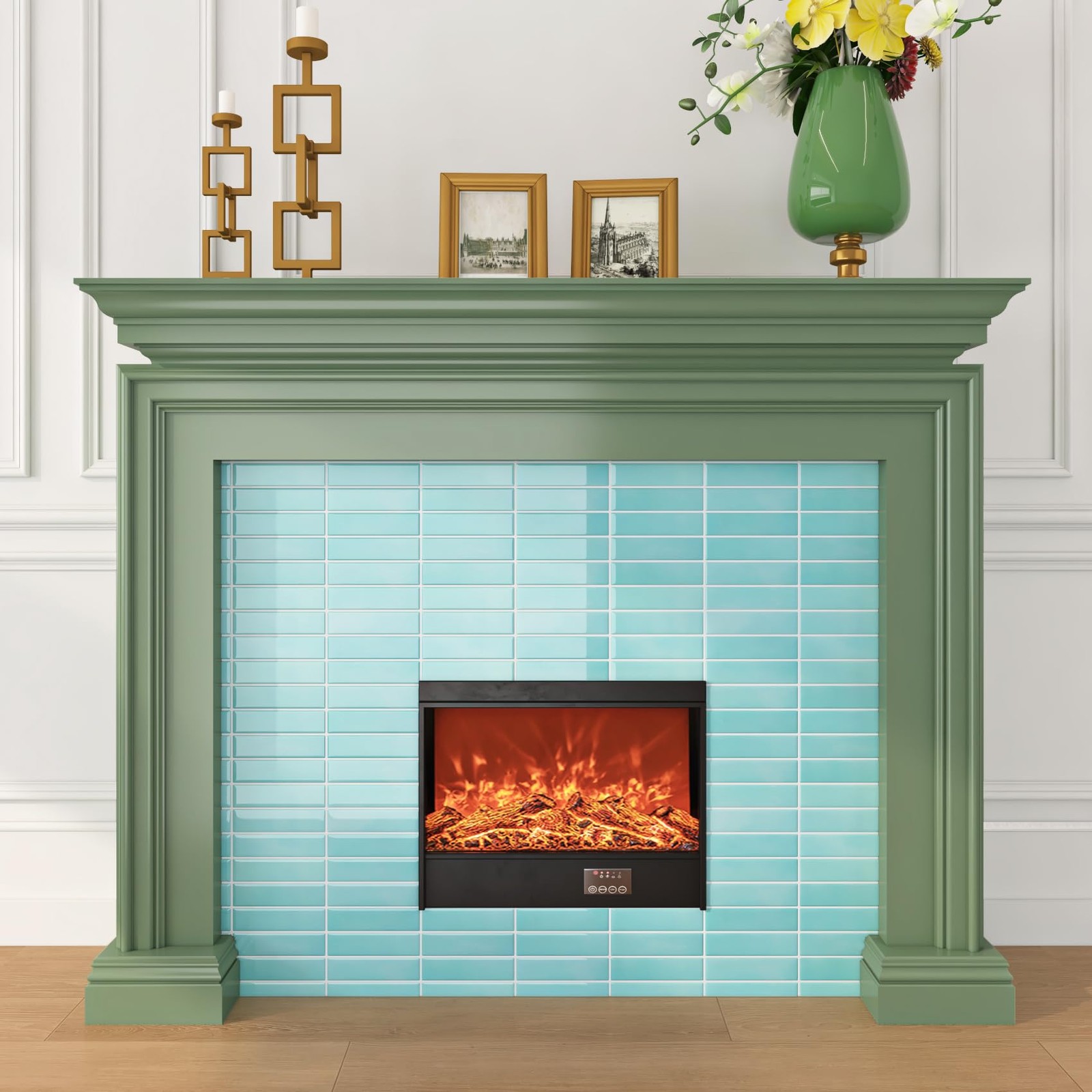 34 Sheets Kitchen Backsplash Tiles Peel and Stick Teal Stick on Tile Green Bl…