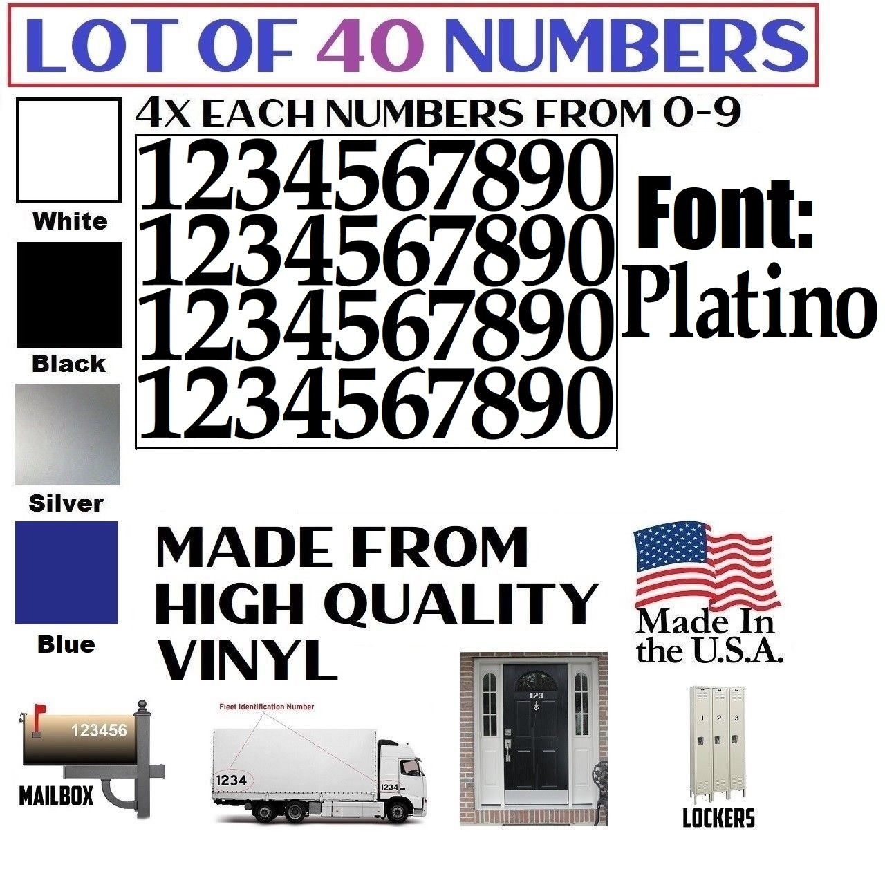 Lot of 40 White,Black,Silver,Blue Vinyl Mailbox,Tool Box,Locker Numbers [Platino