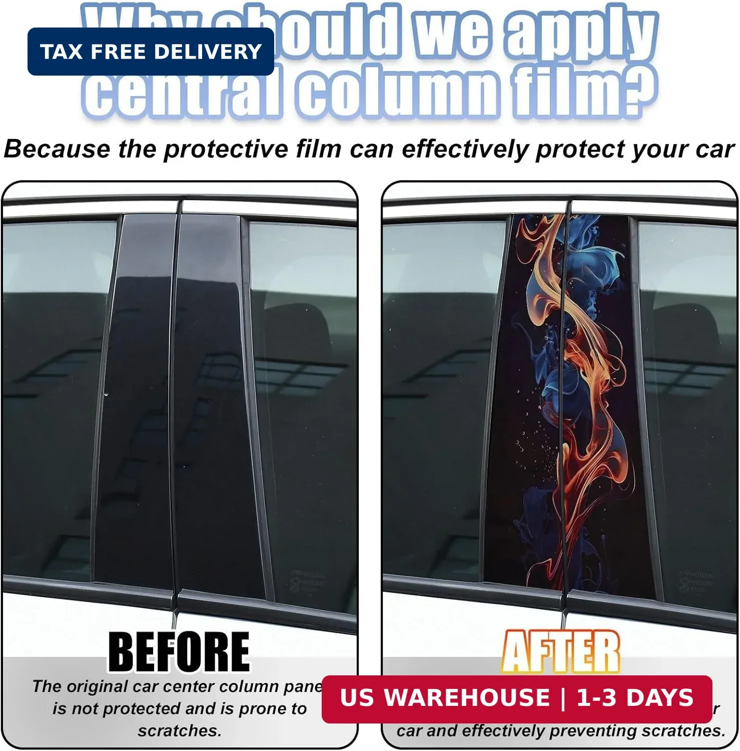 Car Center B-Pillar Vinyl Stickers, Waterproof Sun Protection Scratch Cover Thic