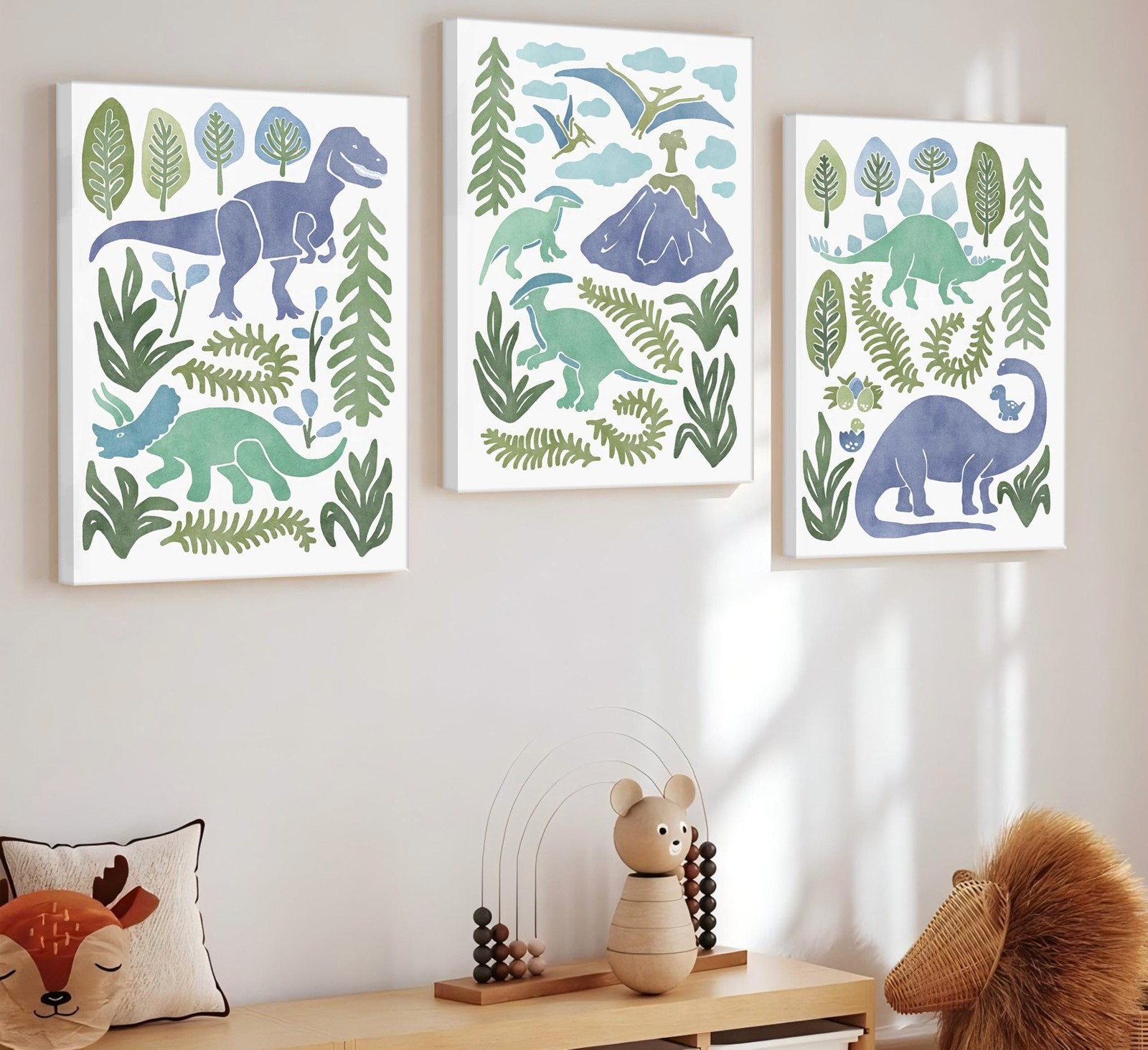 Baby Boys Nursery Wall Art Blue Green Dinosaur Pictures Wall Decor Stegosauru…