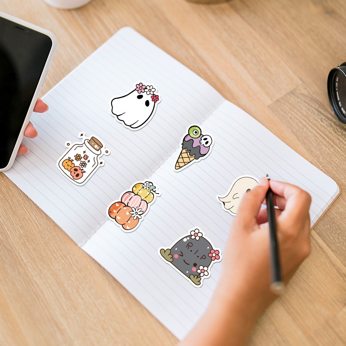 50pcs Waterproof Vinyl Stickers Halloween Little Ghost Pumpkin Phone Car Window