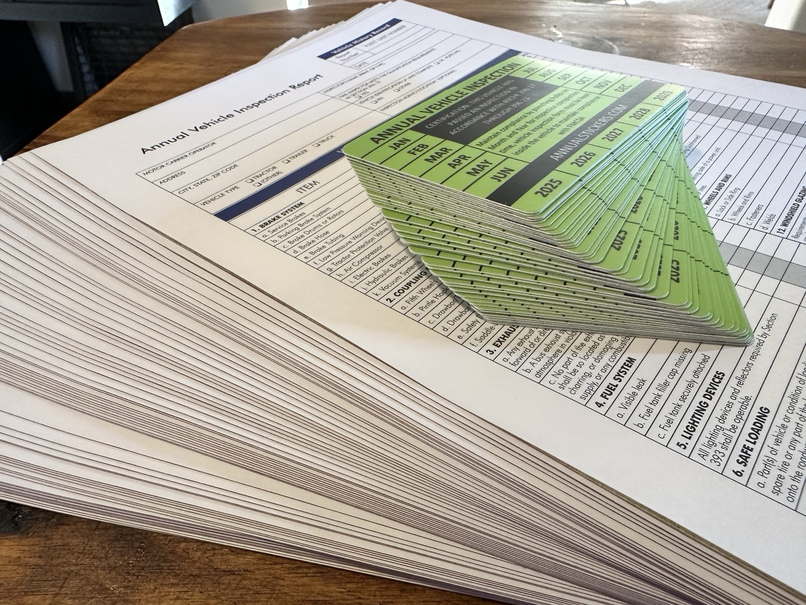 50 Pack Annual Vehicle Inspection Sticker Trucks Trailers Semi & 50 Forms Green