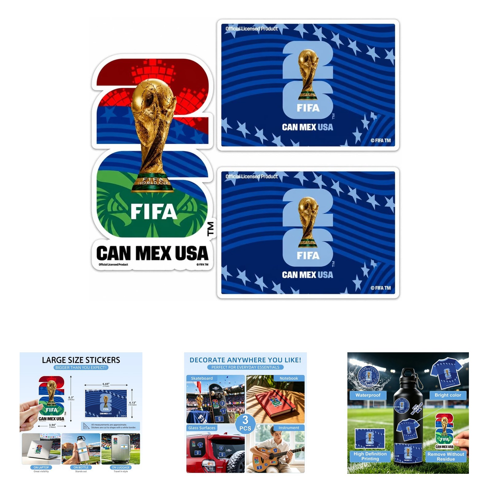 Fifa World Cup 2026 USA Car Decal Pack Official Licensed Waterproof Vinyl Soccer
