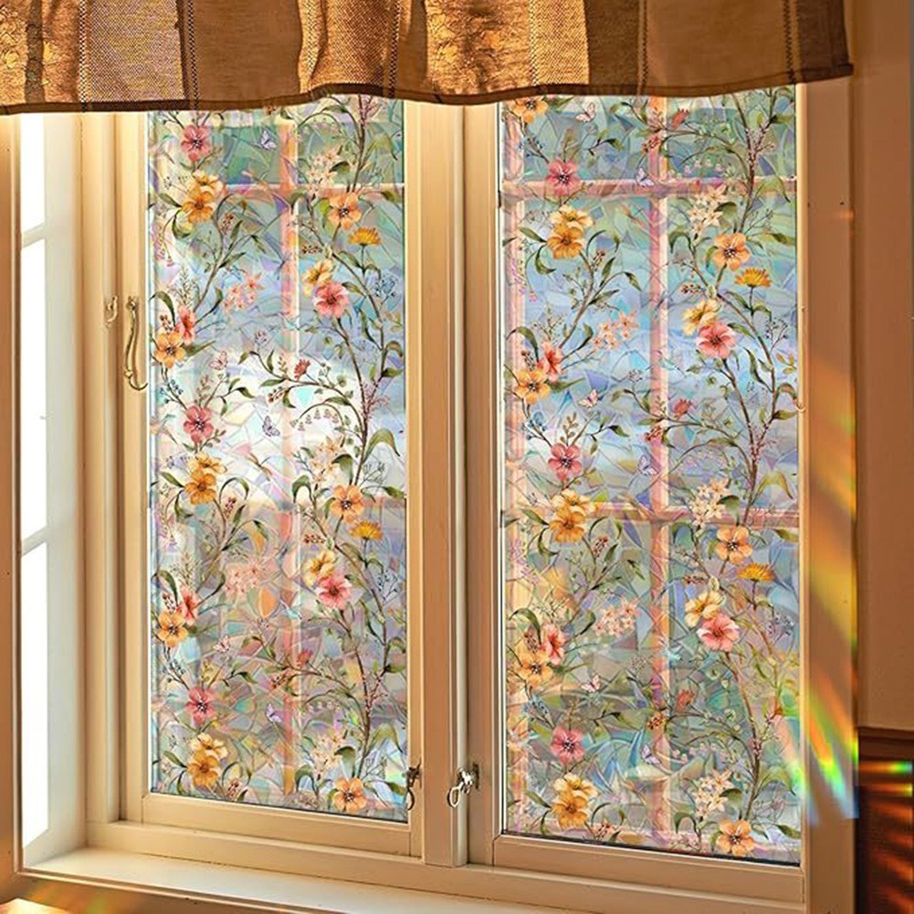 Green Leaf Themed Window Film PVC Material 45cm Size for Residential Use