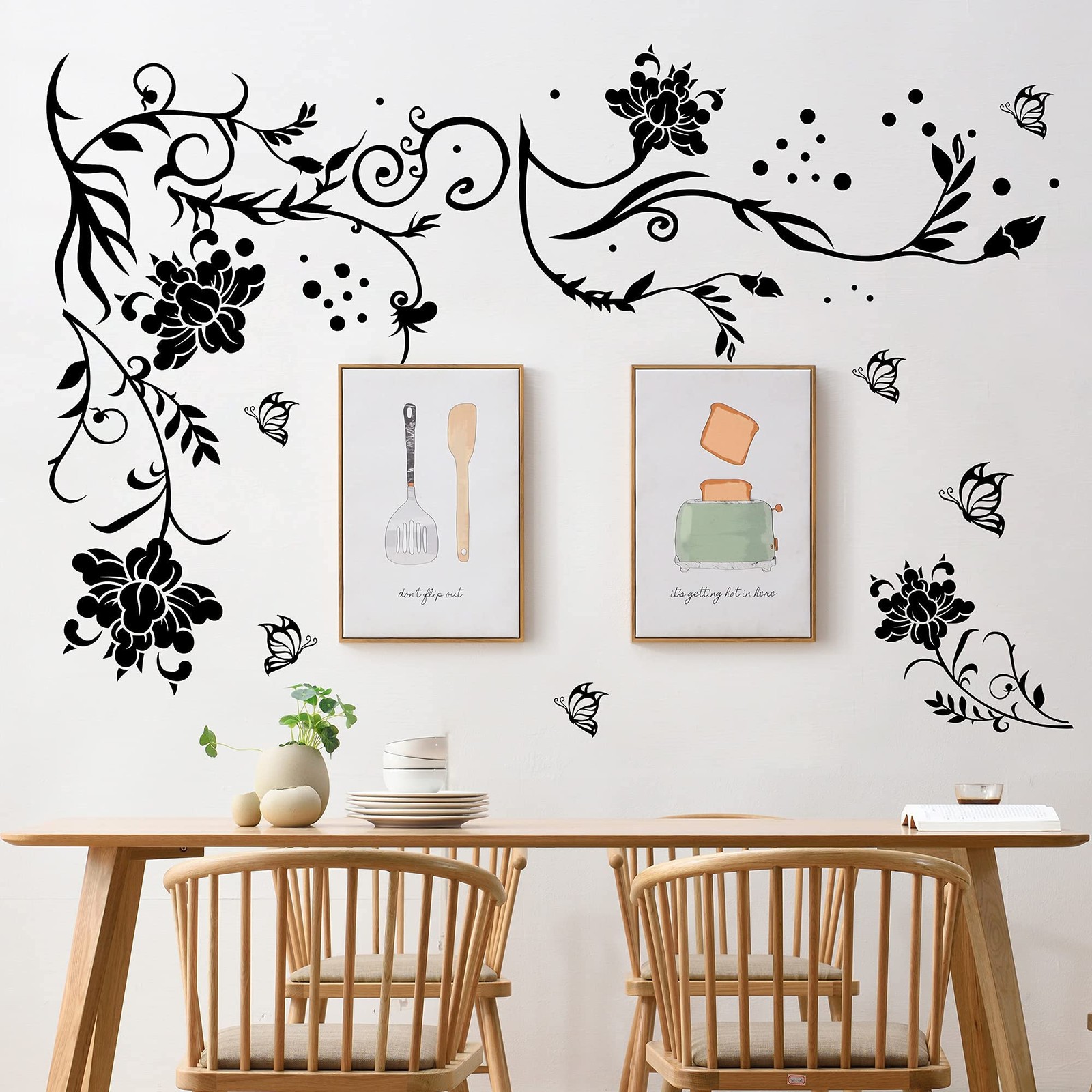 Black Vines Wall Decals Flowers Wall Stickers Twigs Vine Wall Decal DIY Remov…