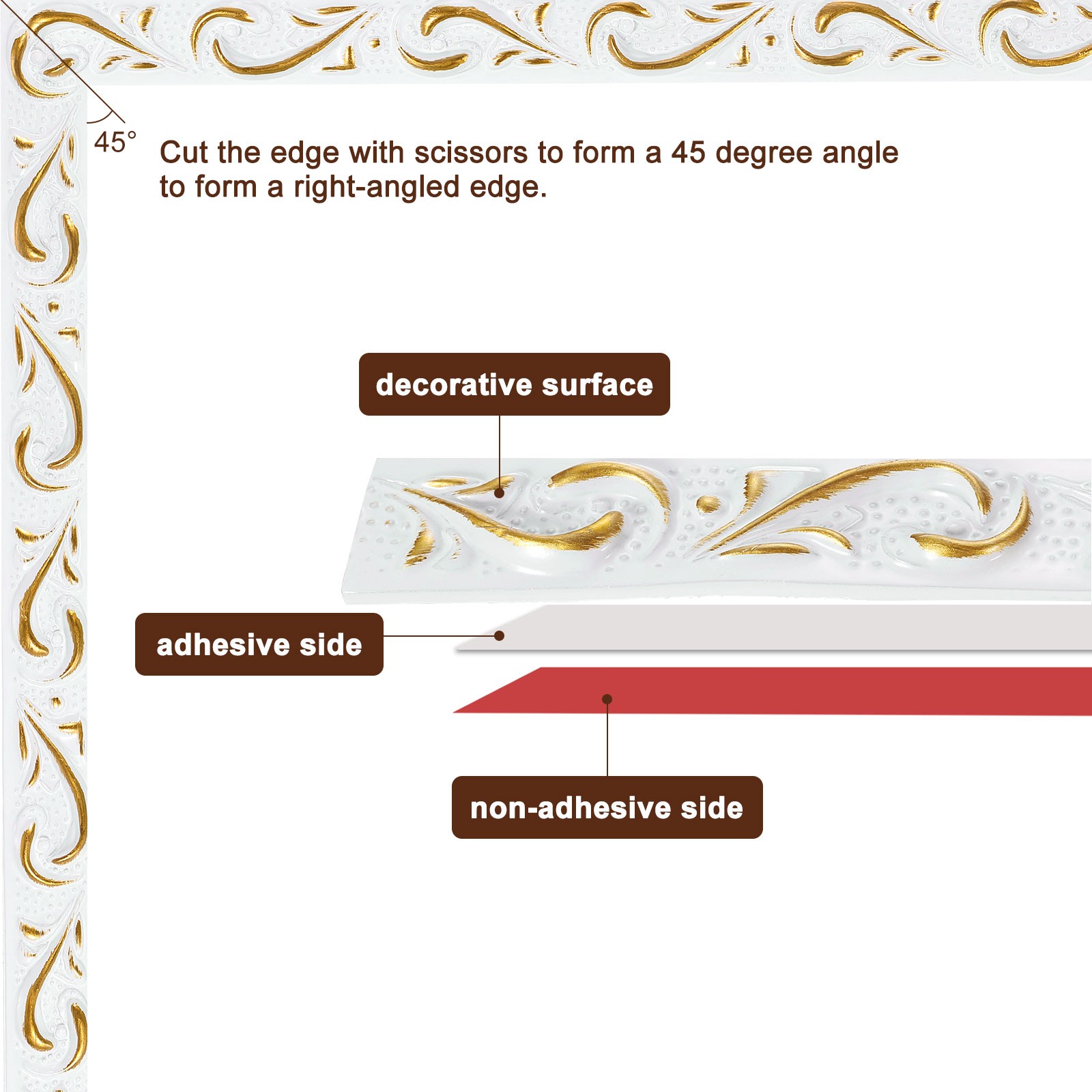 Flexible Wall Trim Molding 16.4Ft x 0.79Inch Adhesive, Wave White Gold
