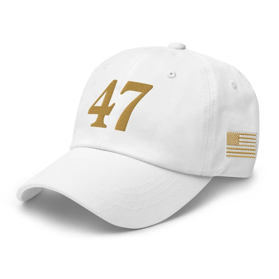 47 Hat Charlie Kirk Gold White Dad Hat Trump Low Profile Hat Gold Printed – USA