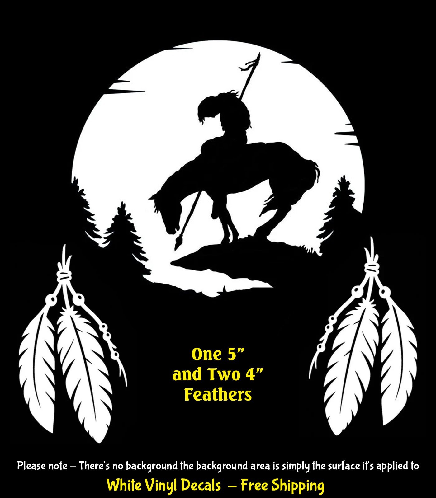 5" End of the Trail Native American & Two 4" Feathers White Vinyl Decals Window
