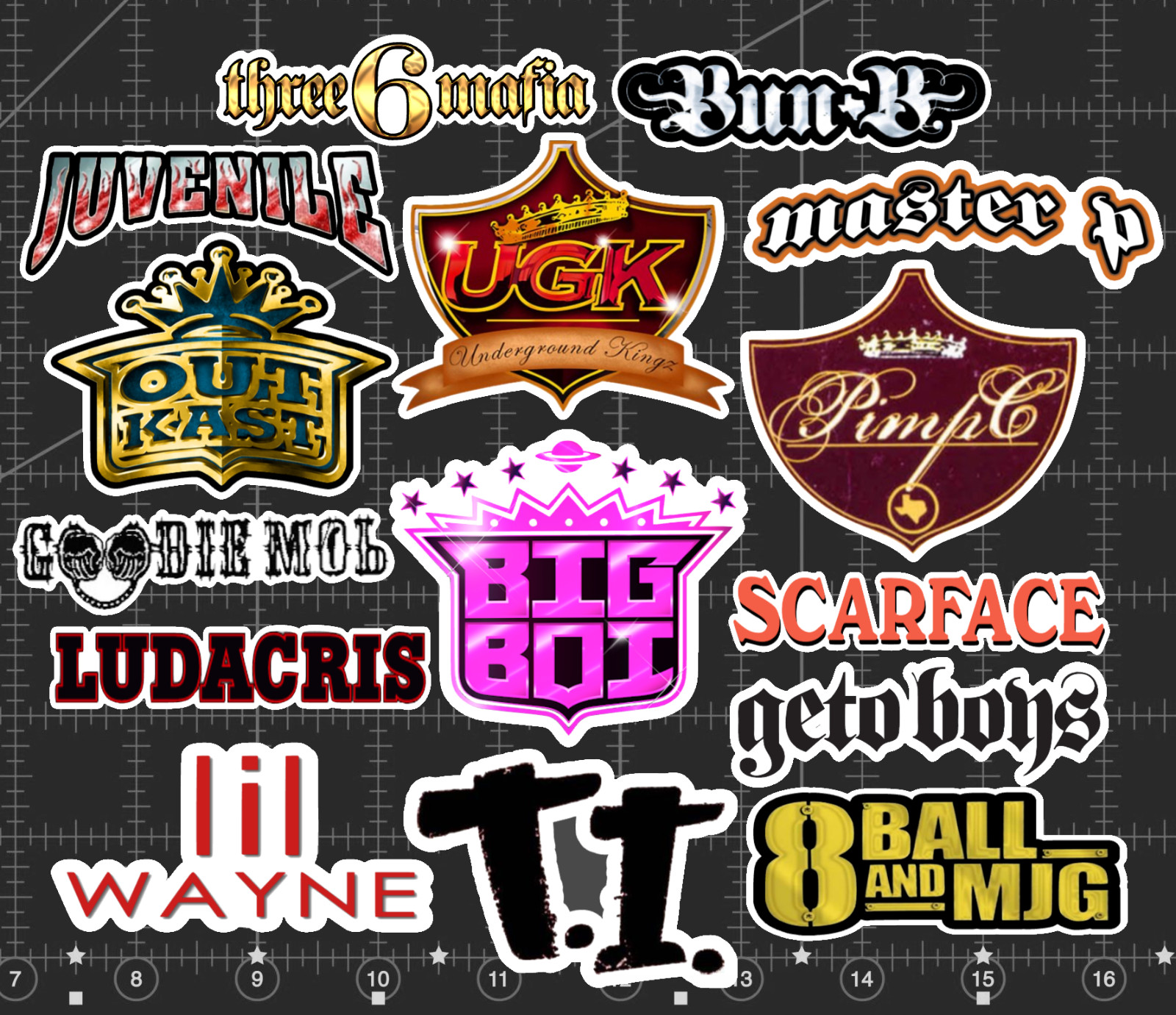 15 Southern Hip-Hop Rap Sticker Pack -Clear, Holographic, or White – Outkast UGK
