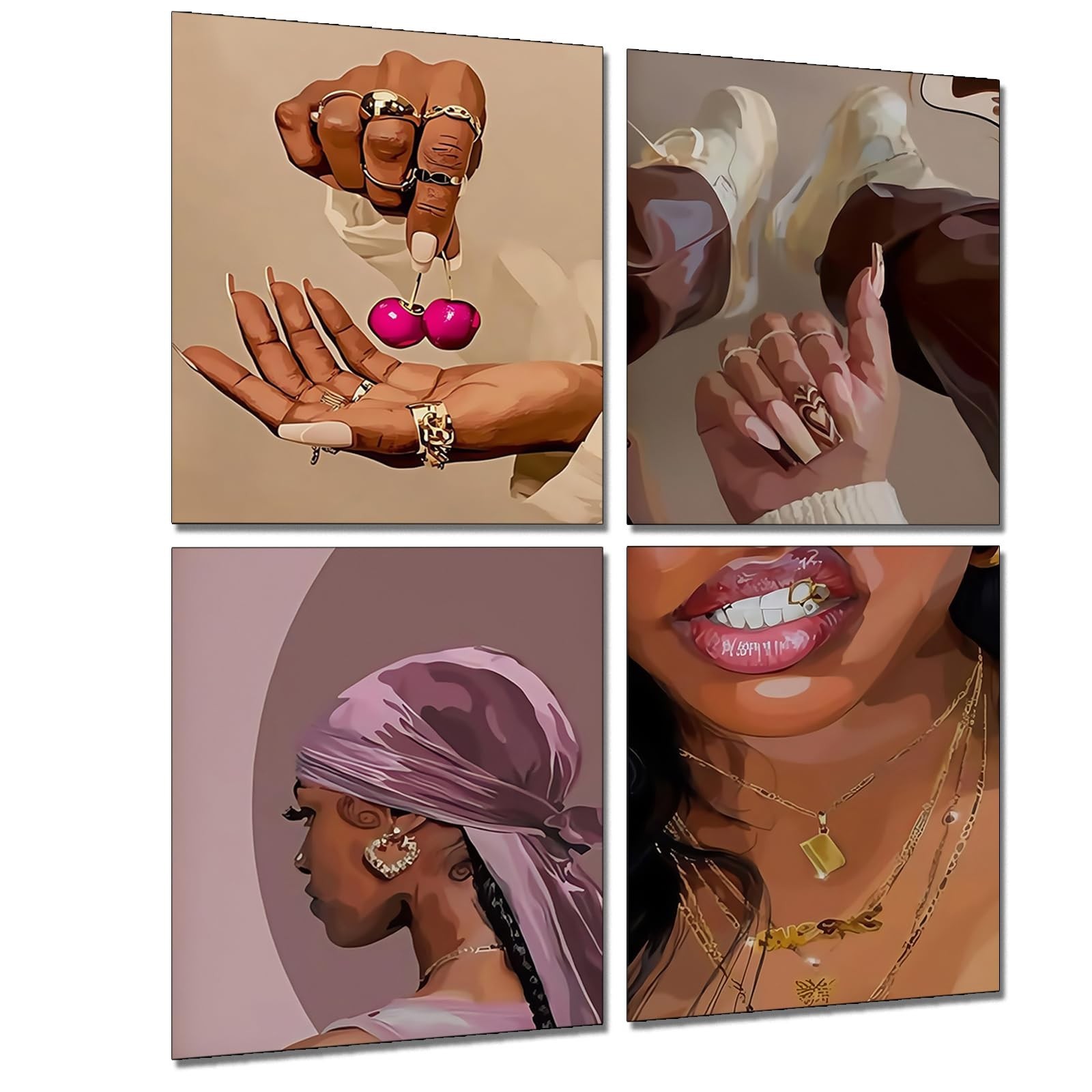 4 PCS Fashion Black Woman Aesthetic Poster Set Empowering Trendy Wall Art Abs…