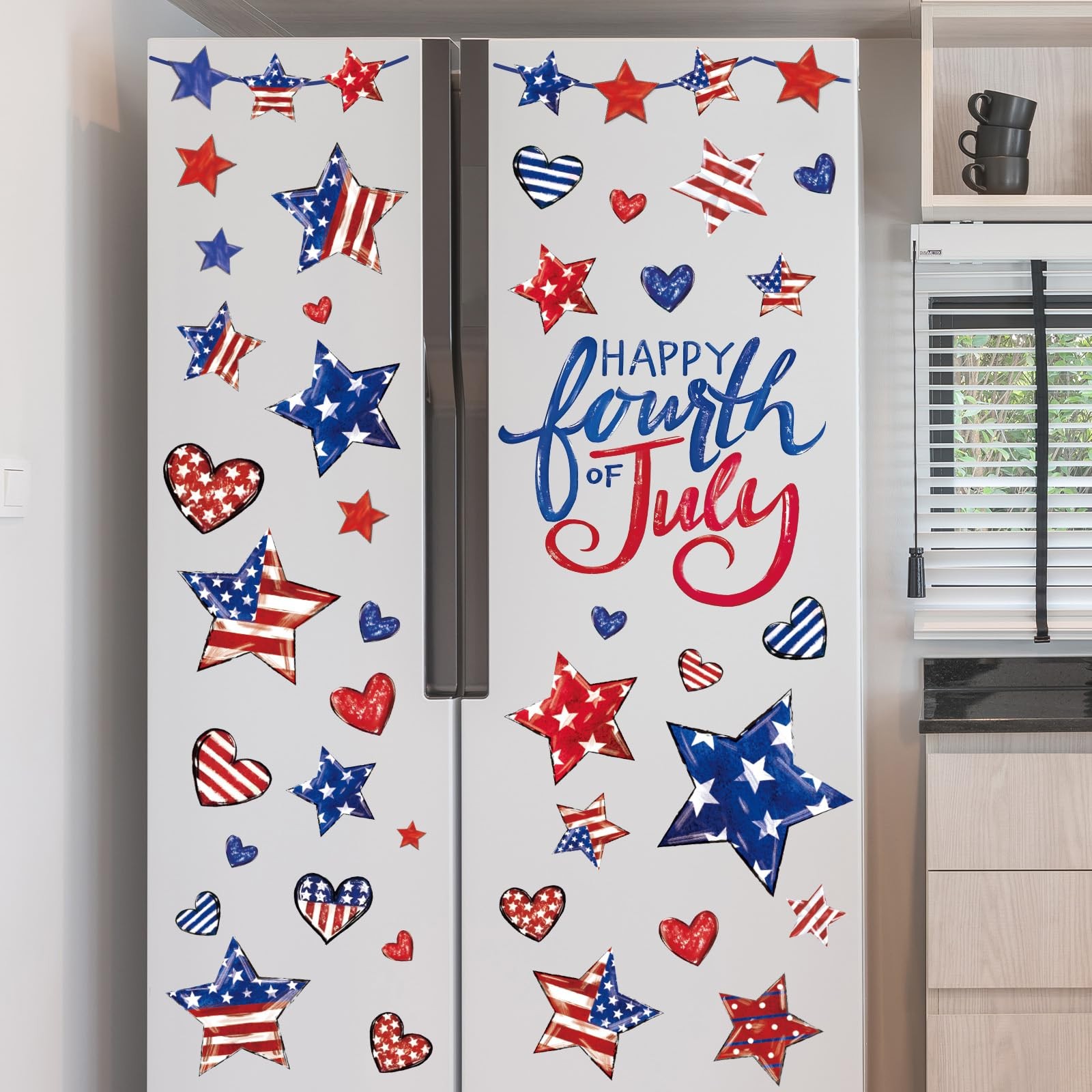 9 Sheets Patriotic Wall Stickers Watercolor 4th of July Vintage Red White Blue