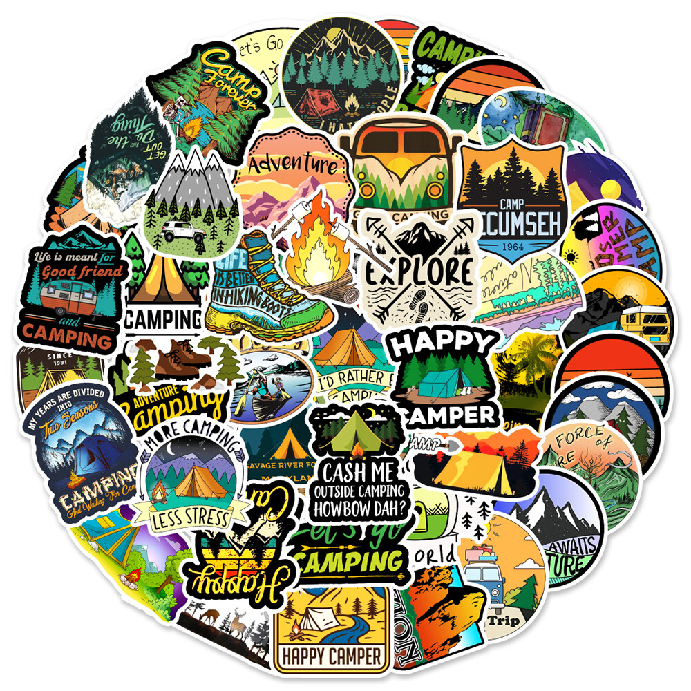 50 Pcs Vinyl Stickers Camping Outdoorsy Hiking Bomb Graffiti Waterproof Decal